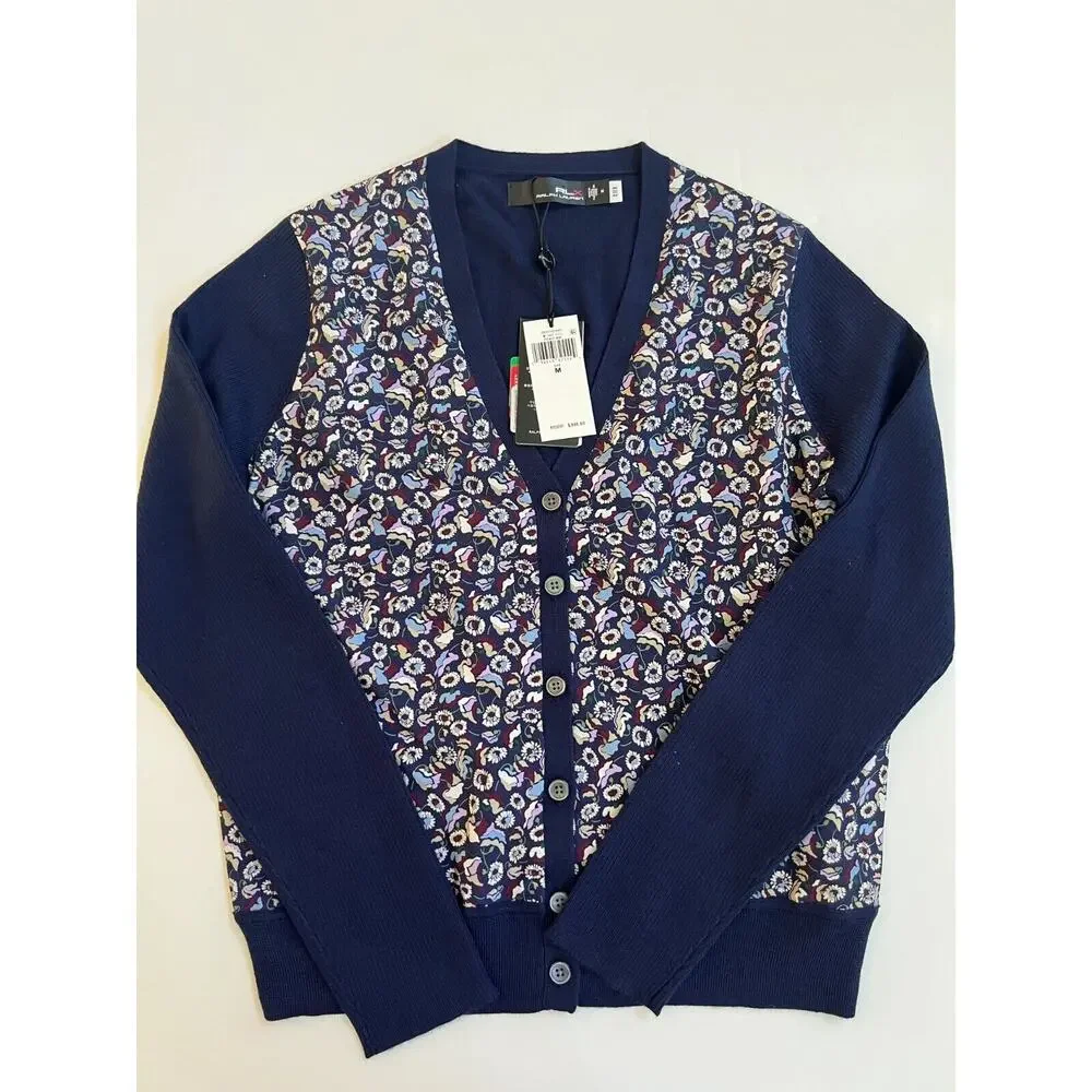 RLX Ralph Lauren Women's Golf 7/15 French Navy Cardigan Sweater Size M - Picture 2 of 12